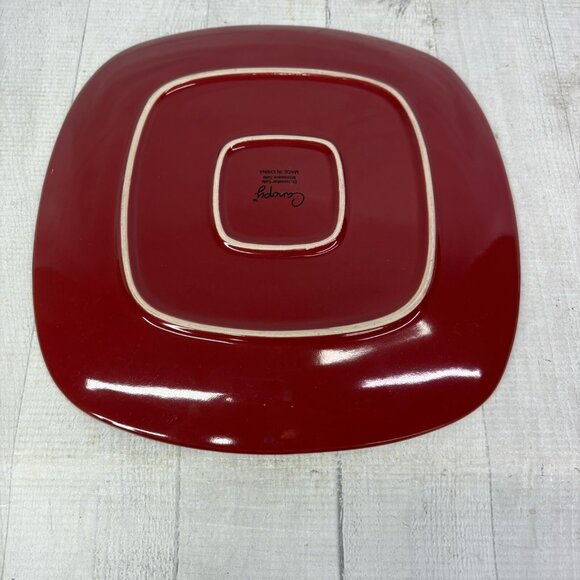Home Trends CANOPY RED Cranberry Embossed Square Porcelain Dinner Plates Set 4 - Picture 5 of 16